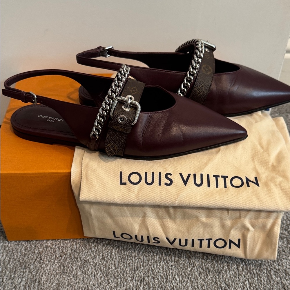 Louis Vuitton Dark Red Chain Slingback Flats - Picture 10 of 10